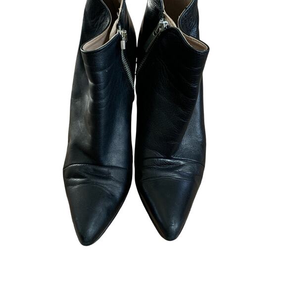 Zara Basic Collection SZ 38 (7.5) Black Leather Side Zip 3.5 Heel Bootie Point - Picture 2 of 8
